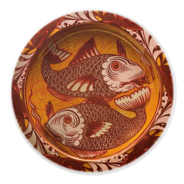 William Morris stil Arts and Crafts Röd Fisk Konst Knopp (Framsidan)