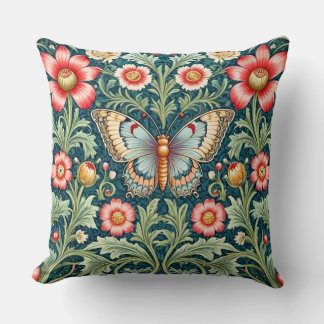 William Morris stil blommig och fjäril kudde. Kudde