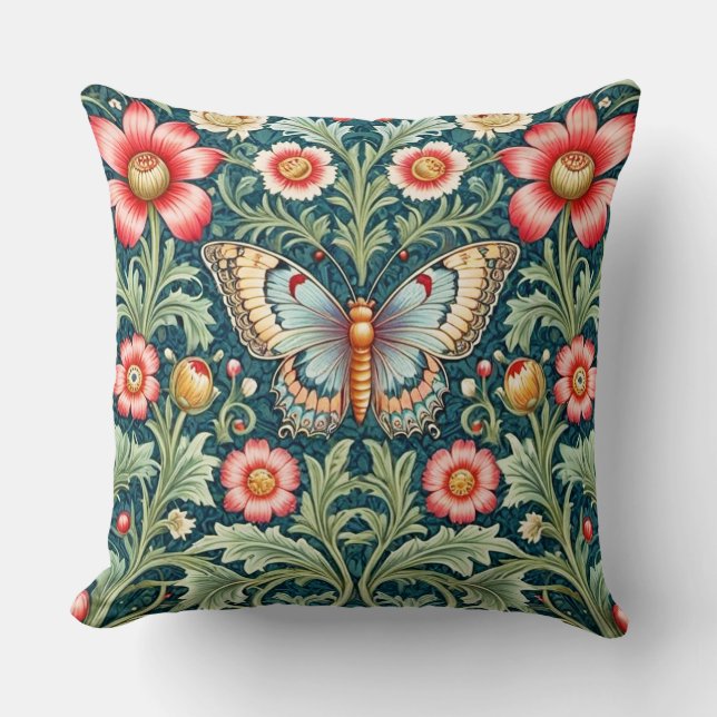 William Morris stil blommig och fjäril kudde. Kudde (Framsida)