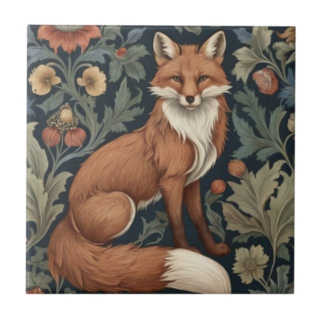 William Morris stil Blommigt Höger Facing Fox Kakelplatta (Framsidan)