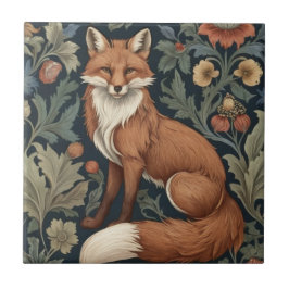 William Morris stil Blommigt Lämnat Facing Fox Kakelplatta