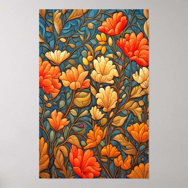 William Morris Stil Blommönster på Höst färger Poster (Framsidan)