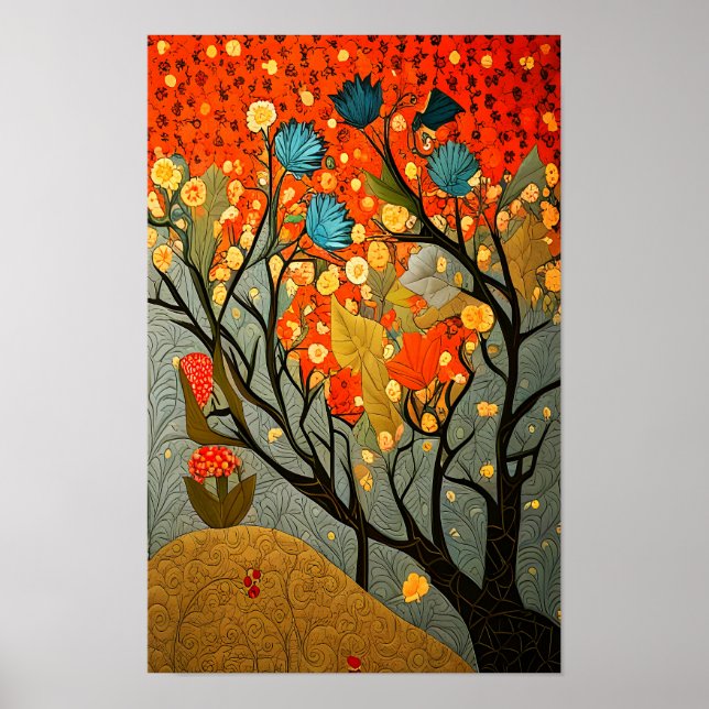 William Morris stil dekorerade träd och blommor Poster (Framsidan)
