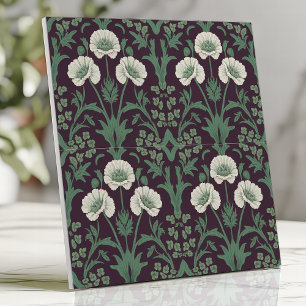 William Morris-stil grön och elfenbensfärgad blomm Kakelplatta