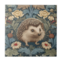 William Morris stil Hedgehog Höger Facing Blommigt Kakelplatta