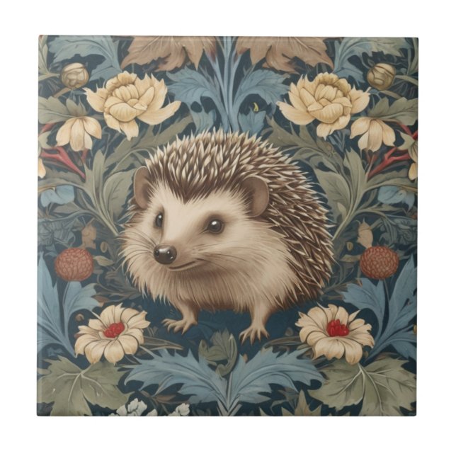 William Morris stil Hedgehog Traditional Flowers Kakelplatta (Framsidan)
