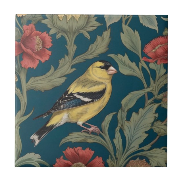 William Morris stil Höger American Goldfinch Bird Kakelplatta (Framsidan)