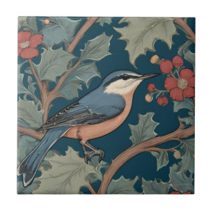 William Morris stil Höger Facing Nuthatch Bird Kakelplatta