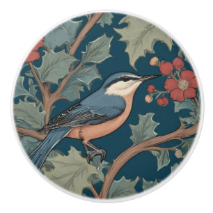 William Morris stil Höger Facing Nuthatch Bird Knopp