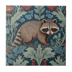 William Morris stil Höger Facing Raccoon Kakelplatta