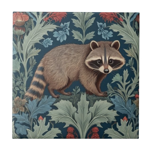 William Morris stil Höger Facing Raccoon Kakelplatta (Framsidan)
