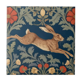 William Morris stil Höger Facing Running Hare Kakelplatta