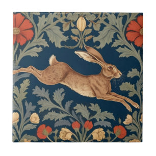 William Morris stil Höger Facing Running Hare Kakelplatta