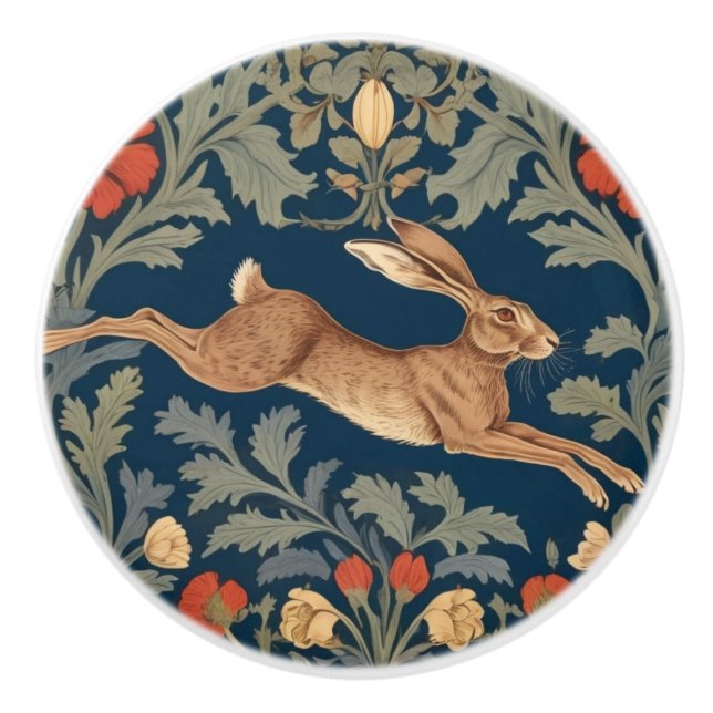 William Morris stil Höger Facing Running Hare Knopp (Framsidan)