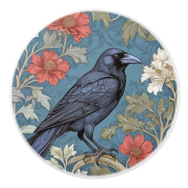 William Morris stil Höger med Black Kråka Bird Knopp (Framsidan)