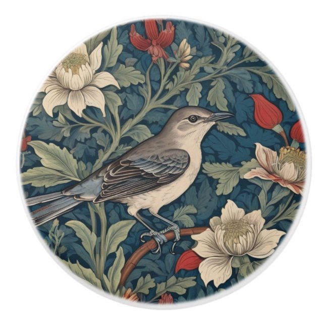 William Morris stil Höger Mockingbird Bird blommig Knopp (Framsidan)