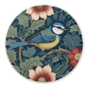 William Morris stil-Höger mot Bird Blue Tit Knopp