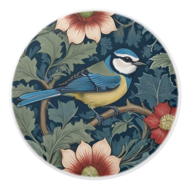 William Morris stil-Höger mot Bird Blue Tit Knopp (Framsidan)