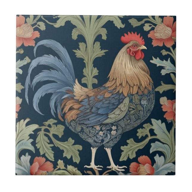 William Morris stil Höger mot Blommigt Chicken Kakelplatta (Framsidan)