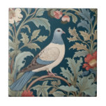 William Morris stil Höger mot Pigeon Bird Kakelplatta<br><div class="desc">"classy Classic art nouveau",  "flowery pigeon dove Bird",  "sage grönt woodland animals",  "british william morris keramic tile tile",  "leafy mörk navy blue",  "snyggt red forest träd löv",  "höger vänd vintage english bird",  "wildlife yard on gren",  "nature blommigt blomanical botanical ",  "löv blommor,  traditionell antika"</div>