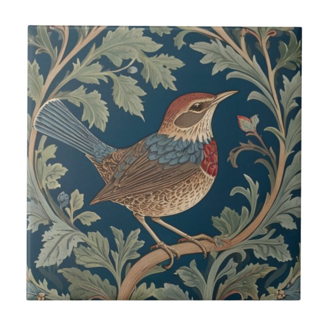 William Morris stil Höger mot Wren Bird Kakelplatta (Framsidan)