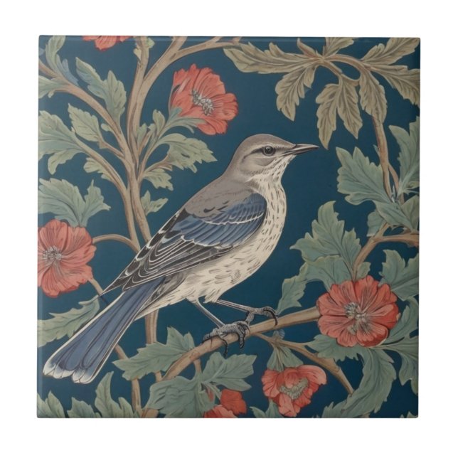 William Morris stil Höger vänd mot Mockingbird Bir Kakelplatta (Framsidan)