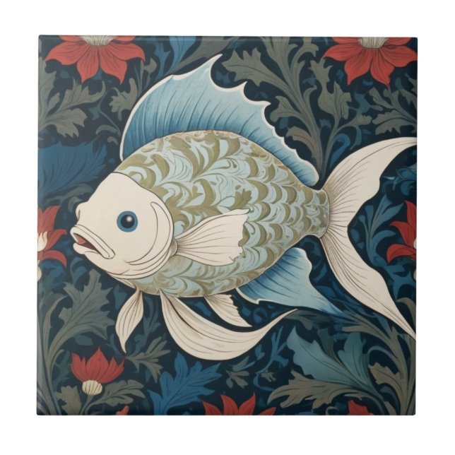 William Morris stil L Fish Underwater Ocean Kakelplatta (Framsidan)