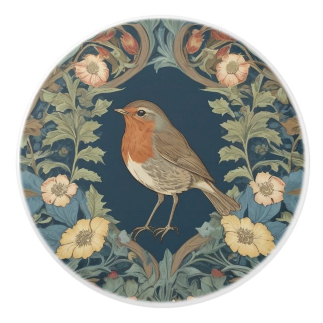 William Morris stil L Robin Redbröd Bird Knopp (Framsidan)