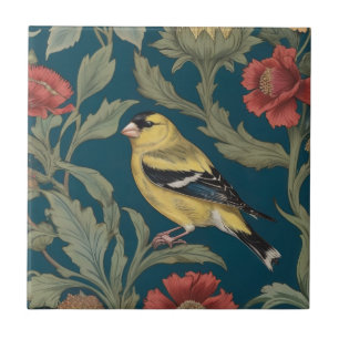 William Morris stil Lämnade American Goldfinch Bir Kakelplatta