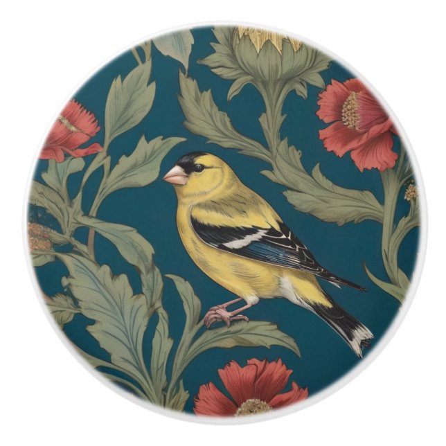 William Morris stil Lämnade American Goldfinch Bir Knopp (Framsidan)