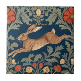 William Morris stil Lämnade Facing Running Hare Kakelplatta