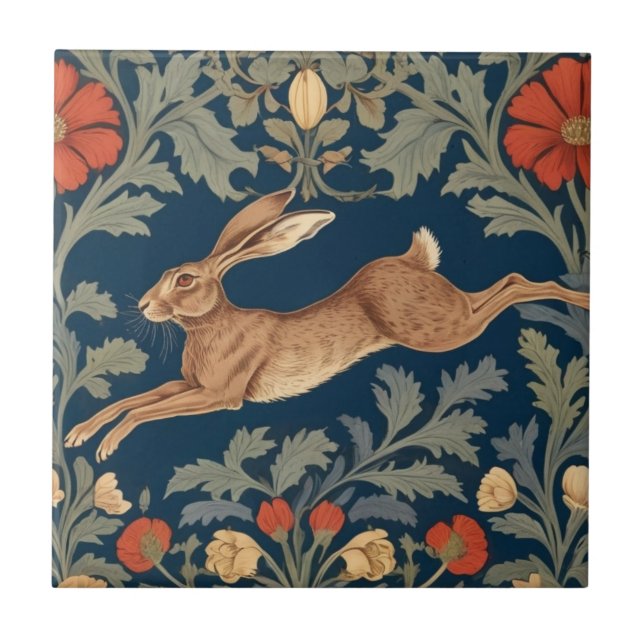 William Morris stil Lämnade Facing Running Hare Kakelplatta (Framsidan)