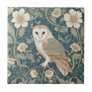 William Morris stil Lämnade Teal Cream Barn Uggla Kakelplatta