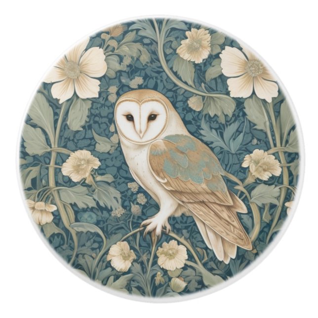 William Morris stil Lämnade Teal Cream Barn Uggla Knopp (Framsidan)