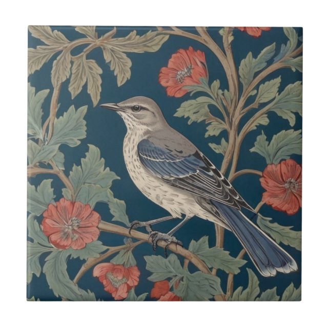 William Morris stil Lämnade vänd mot Mockingbird B Kakelplatta (Framsidan)