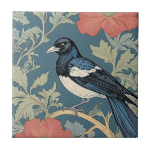 William Morris stil Lämnat bredvid Magpie Bird Kakelplatta