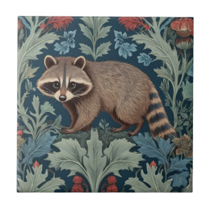 William Morris stil Lämnat Facing Raccoon Kakelplatta
