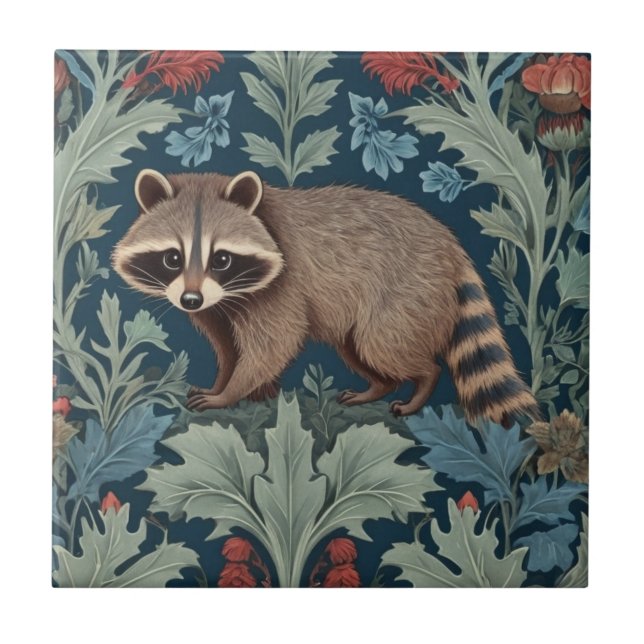 William Morris stil Lämnat Facing Raccoon Kakelplatta (Framsidan)