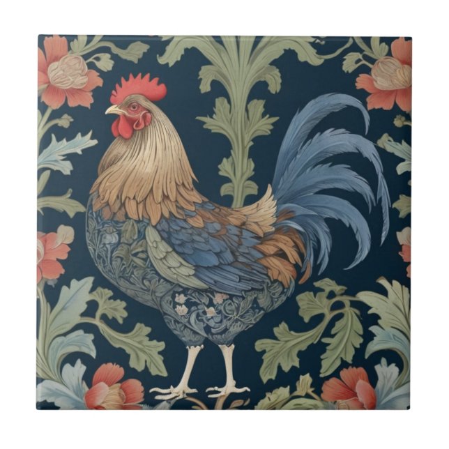 William Morris stil Lämnat mot Blommigt Chicken Kakelplatta (Framsidan)