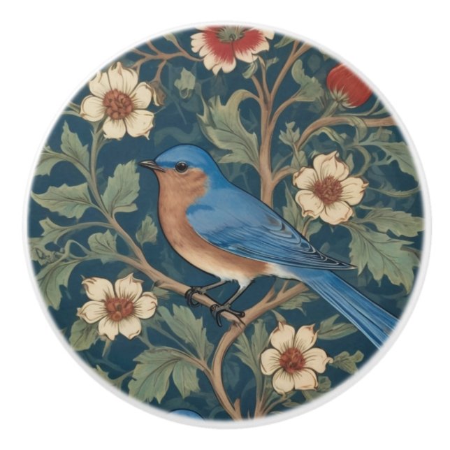 William Morris stil Lämnat mot Bluebird Bird Knopp (Framsidan)