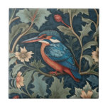 William Morris stil Lämnat mot Kingfisher Bird Kakelplatta<br><div class="desc">"classy Classic art nouveau",  "kung fisher kingfisher Bird",  "sage grönt woodland animals",  "william morris ceramic tile tile",  "leafy mörk navy blue",  "snyggt red wood träd löv",  "lämnat hotell vintage bird",  "wildlife farm animal on gren",  "nature blommigt blommanical",  "botanical". löv blommor traditionellt antika"</div>