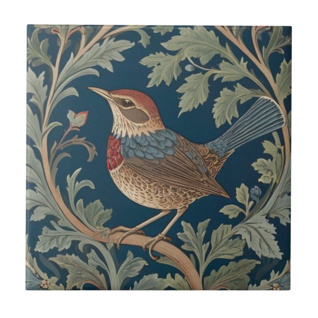 William Morris stil Lämnat mot Wren Bird Kakelplatta (Framsidan)