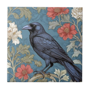 William Morris stil Lämnat på Black Kråka Bird Kakelplatta