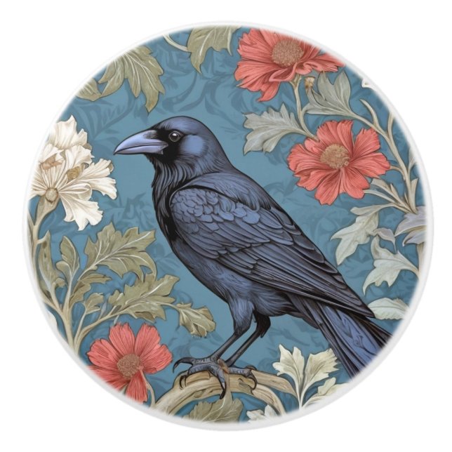 William Morris stil Lämnat på Black Kråka Bird Knopp (Framsidan)