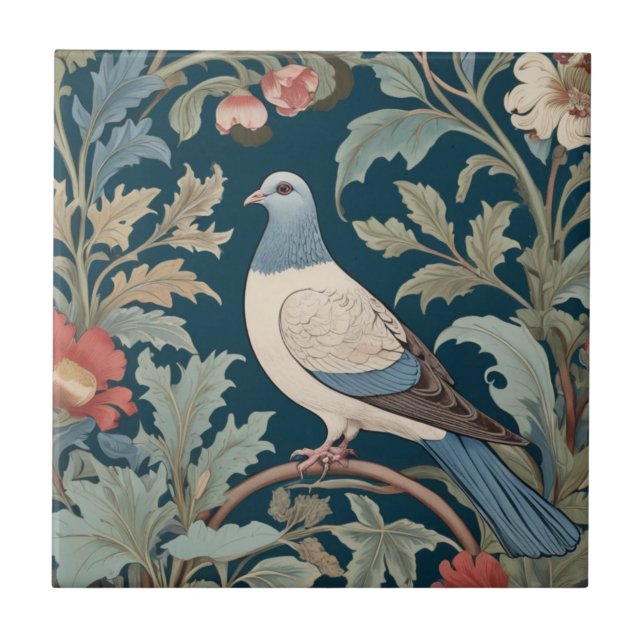 William Morris stil Lämnat på Pigeon Bird Kakelplatta (Framsidan)