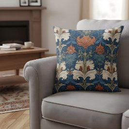 William Morris Stil Pillow Blue Orange Blommigt Kudde
