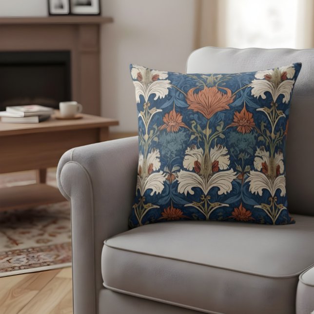 William Morris Stil Pillow Blue Orange Blommigt Kudde (Skapare uppladdad)