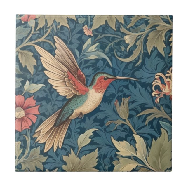 William Morris stil R Ruby-throated hummingbird Kakelplatta (Framsidan)