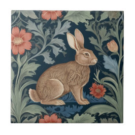 William Morris stil Rabbit Höger Facing Blommigt Kakelplatta