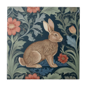 William Morris stil Rabbit Höger Facing Blommigt Kakelplatta